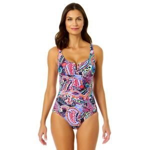 Ann‎ Cole Women's Paisley Parade V-Wire One Piece Swimsuit Size 22W Beach